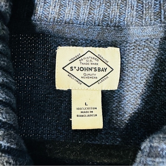 St. John’s Bay Men’s Sz Large 100% Cotton Blue Cable Knit Pullover Sweater - Picture 3 of 7